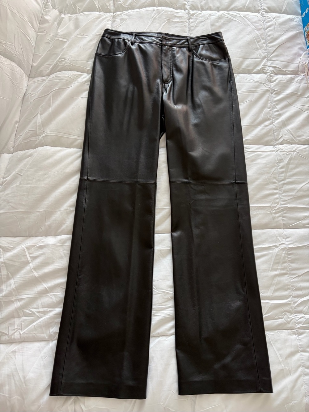 Lafayette 148 Black Leather Pants 10 NWOT fully lined pockets